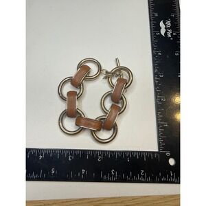 Banana Republic Gold Tone Leather Link Toggle Bracelet Cognac Brown Chunky Chain